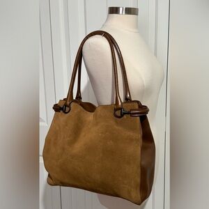 Vintage Gucci Horsebit Hasler Tote Bag Suede with Leather Trim Tom Ford Era GUC